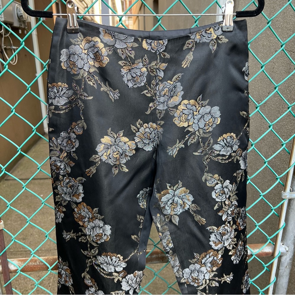 Cache Embellished Metallic Brocade Floral Pants 4 - image 7